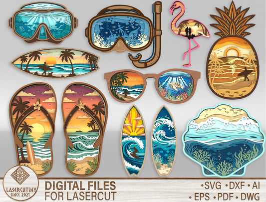 Summer Multilayer SVG Bundle for Glowforge and xTool