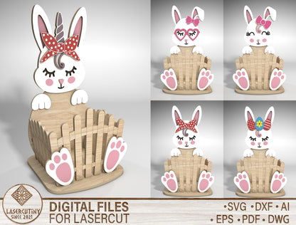 Easter Bunny Basket SVG Cute Wooden Fence 5 Designs for Glowforge and xTool