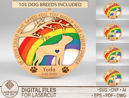 105 Dog Breeds Rainbow Memorial Ornament SVG Bundle Laser Cut File for Glowforge