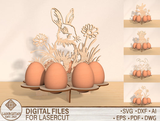 Easter Bunny Egg Holder Stand Laser Cut File | Spring Tabletop Egg Display | Ready to Cut | Glowforge, xTool, LightBurn, etc.