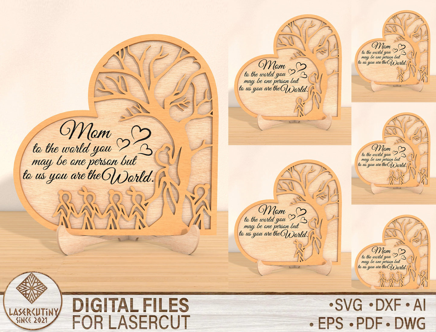 Personalized Mom Family Tree Heart Sign SVG for Glowforge and xTool