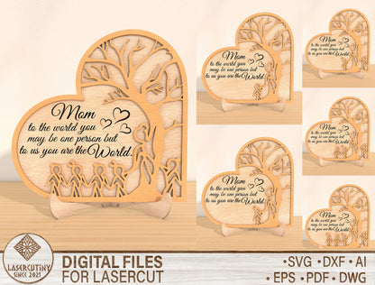 Personalized Mom Family Tree Heart Sign SVG for Glowforge and xTool