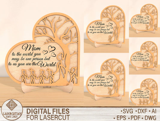 Personalized Mom Family Tree Heart Sign SVG for Glowforge and xTool