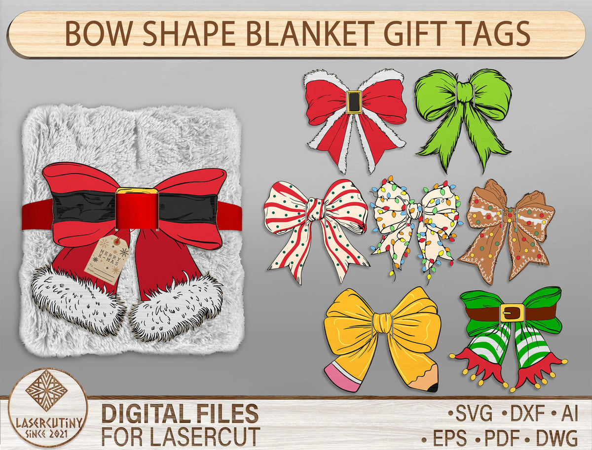 Bow Blanket Gift Tag SVG Bundle 8 Laser Cut Designs