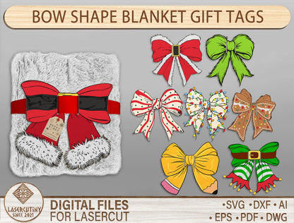 Bow Blanket Gift Tag SVG Bundle 8 Laser Cut Designs