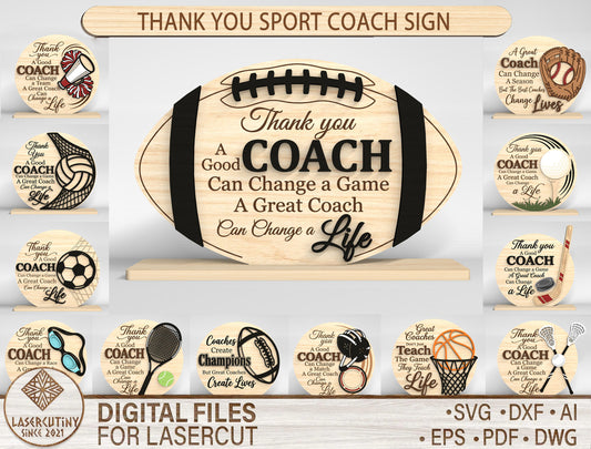 Thank You Coach Sign SVG Bundle for Glowforge and LightBurn