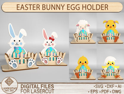 Easter Egg Holder Stand SVG Bunny Chick Lamb 8 Designs for LightBurn and xTool