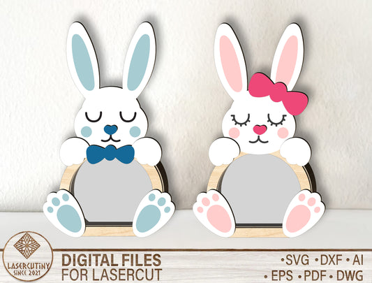 Easter Bunny Chocolate Holder Laser Cut File – Wooden Easter Decor SVG – Bunny Egg & Candy Display Stand
