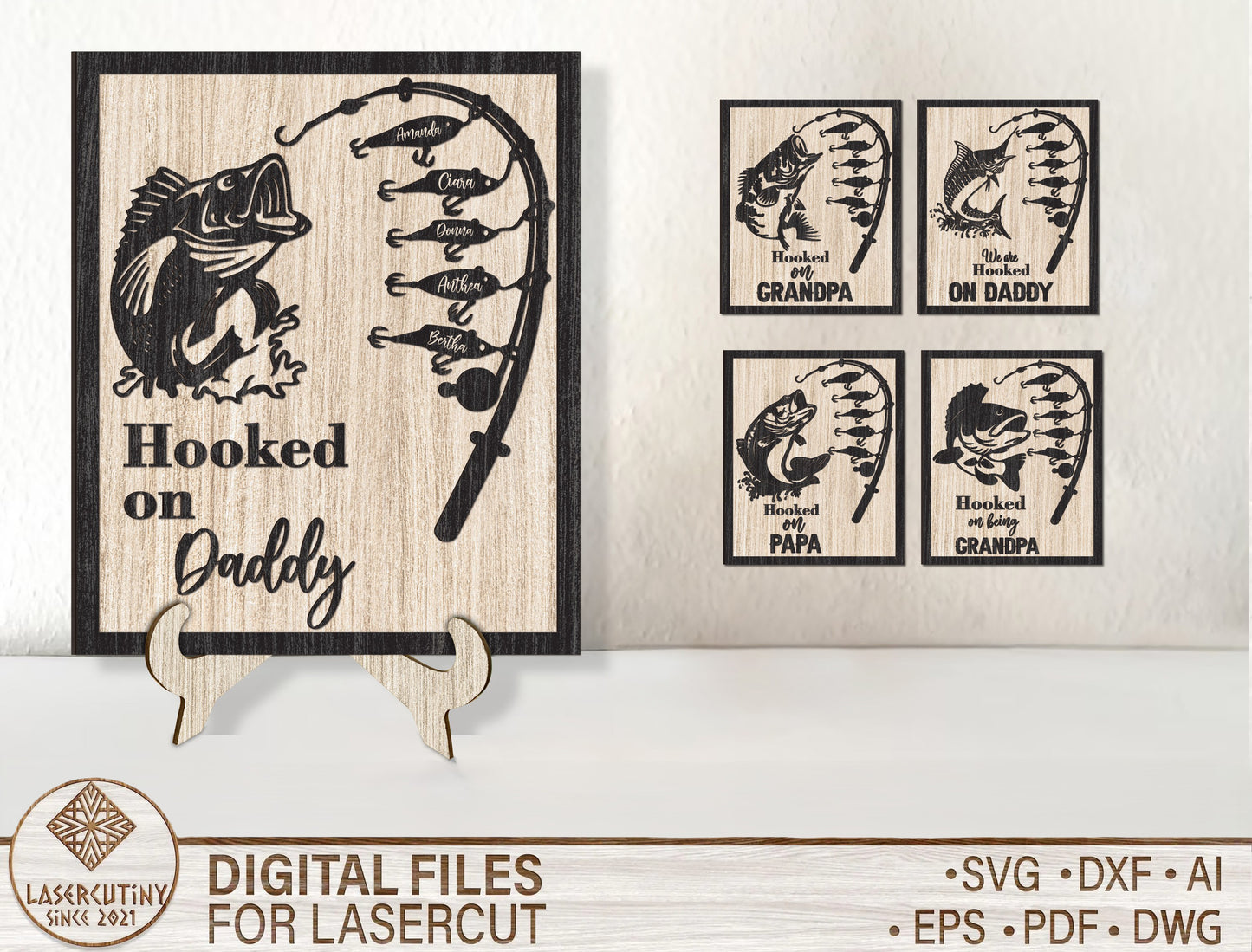 Hooked on Daddy Fishing Sign SVG for Glowforge and xTool
