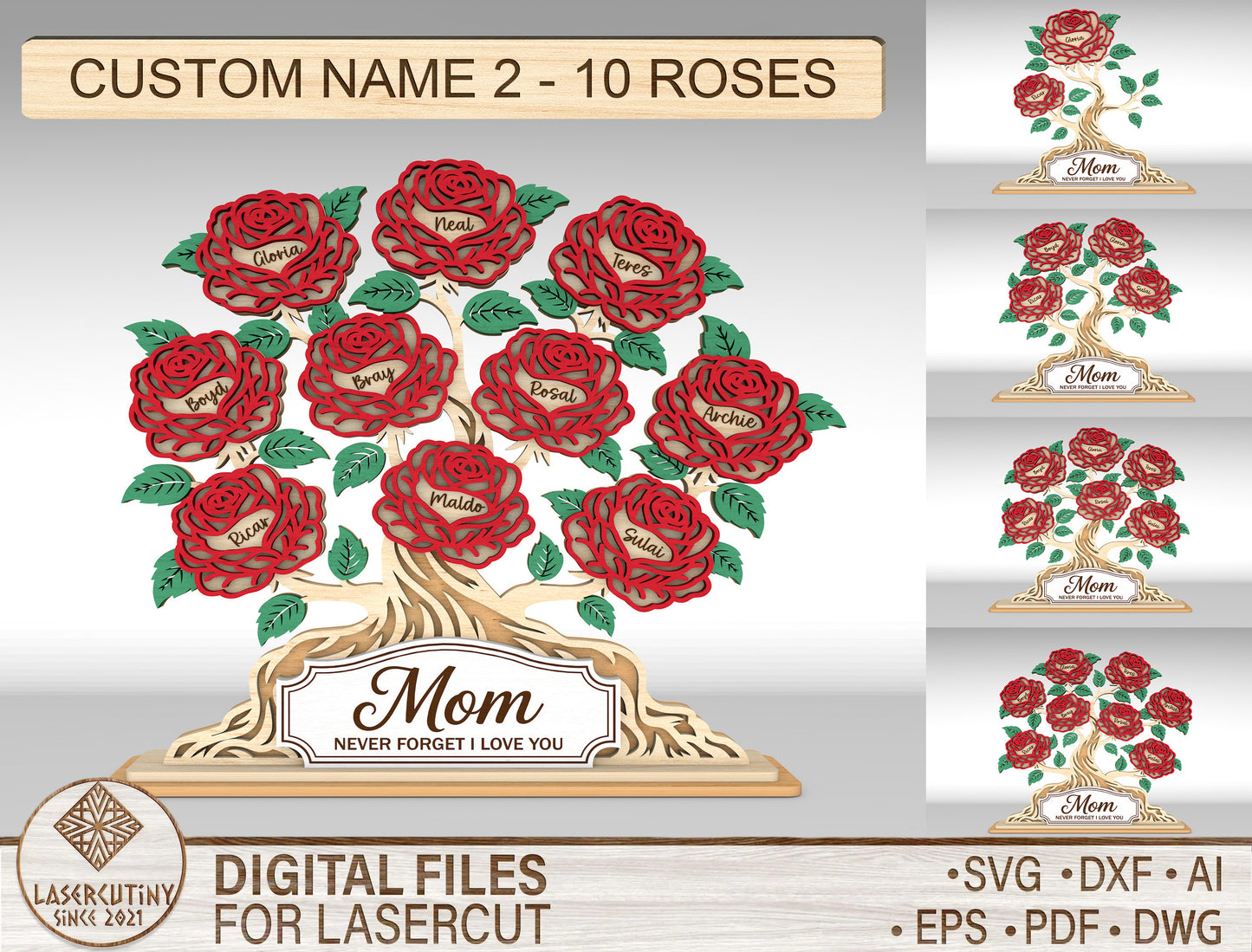 Personalized Rose Tree Custom Name Flower Sign SVG for xTool