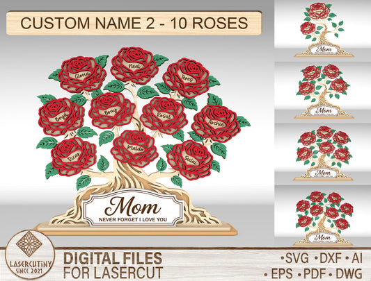 Personalized Rose Tree Custom Name Flower Sign SVG for xTool