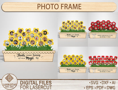 Teacher Flower Photo Frame SVG Bundle Laser Cut File for Glowforge and LightBurn