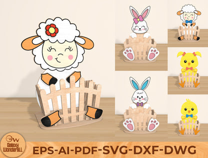 Easter Animal Basket SVG Bundle Laser Cut File | 6 Cute Animal Designs | Spring Tabletop Decor | Glowforge, xTool, LightBurn, etc.