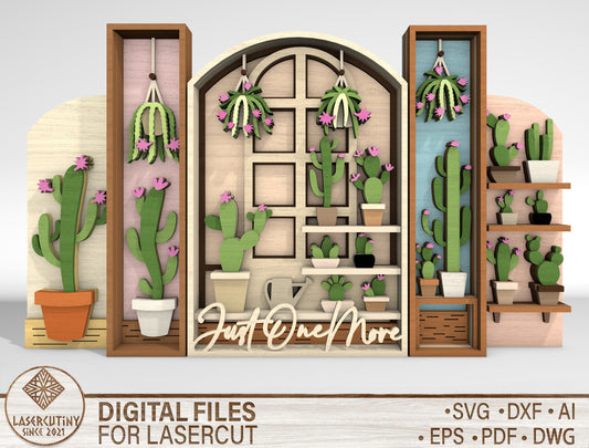 Just One More Cactus Multilayer SVG for Glowforge xTool Laser Cut File