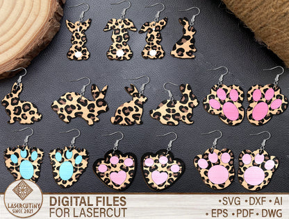 Leopard Bunny Earrings SVG Bundle 12 Animal Print Easter for Glowforge