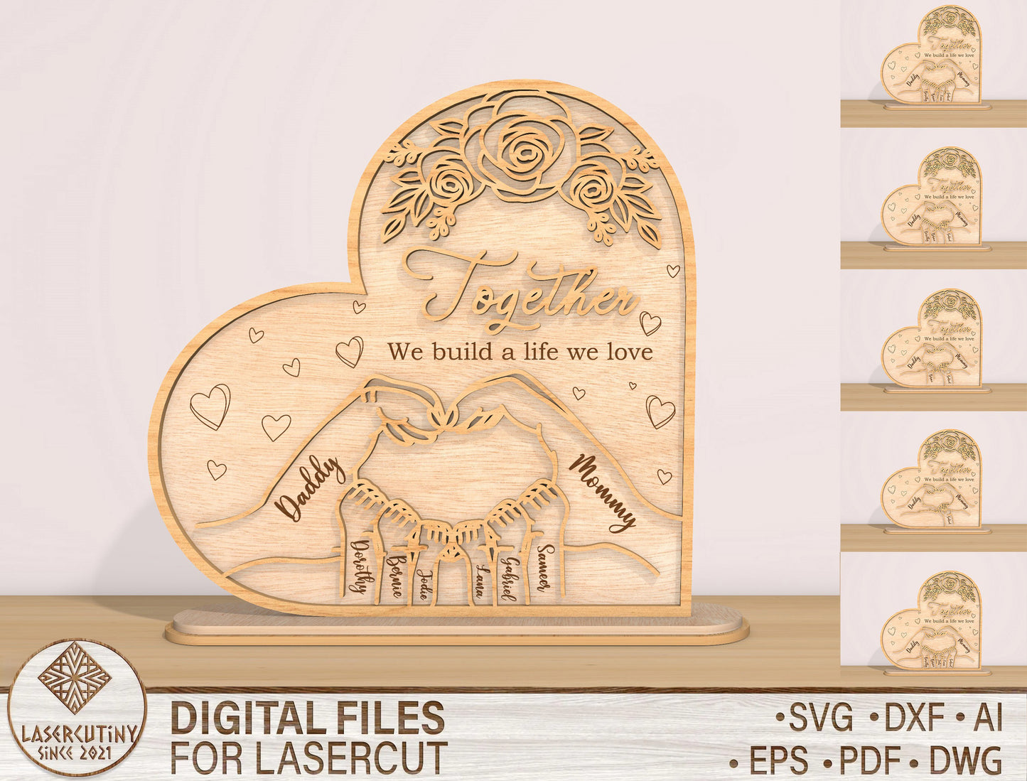 Family Hands Heart Sign SVG Bundle Together We Build for Glowforge