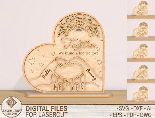 Family Hands Heart Sign SVG Bundle Together We Build for Glowforge