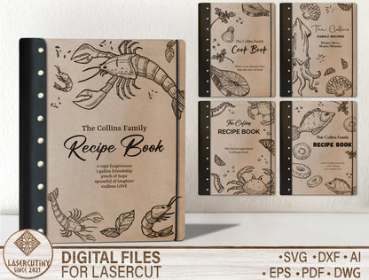 Mother's Day Seafood Recipe Book SVG Cookbook Cover for Glowforge
