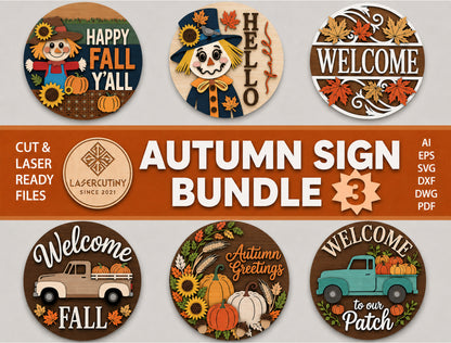 Fall Scarecrow and Truck Door Hanger SVG Bundle for Glowforge xTool LightBurn 6 Designs