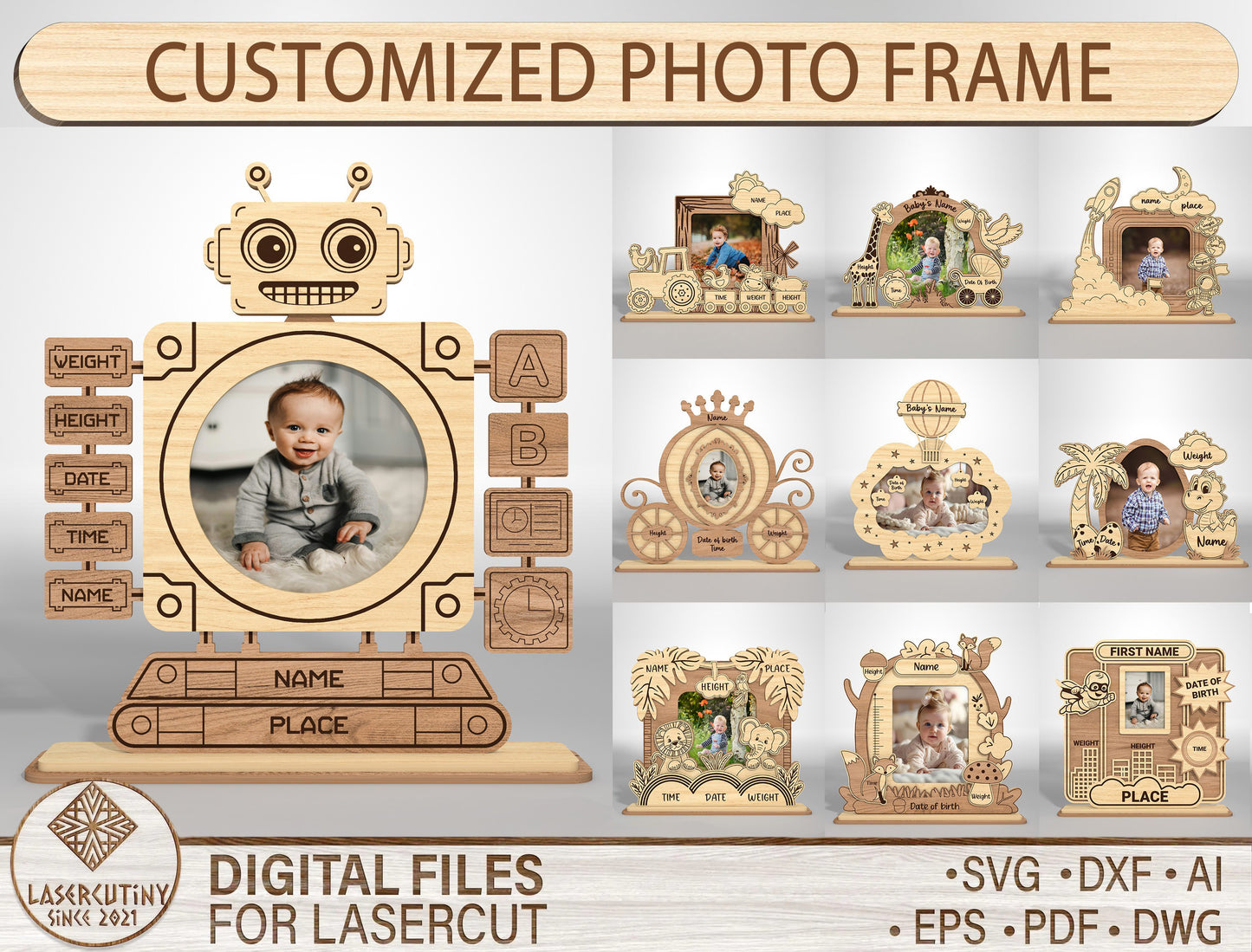 Customized Photo Frame SVG Bundle for Glowforge and xTool