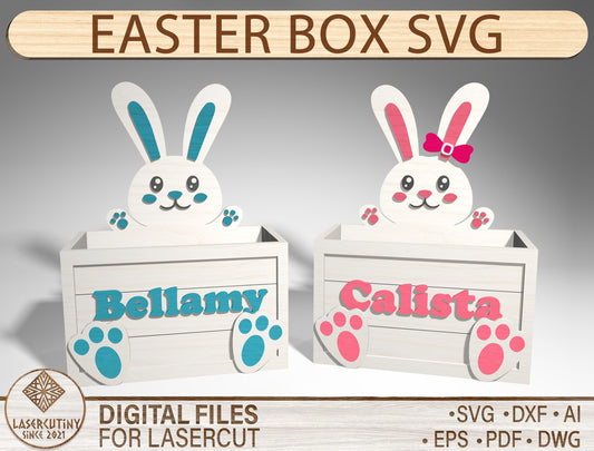 Personalized Easter Bunny Box SVG Wooden Basket 2 Designs for LightBurn