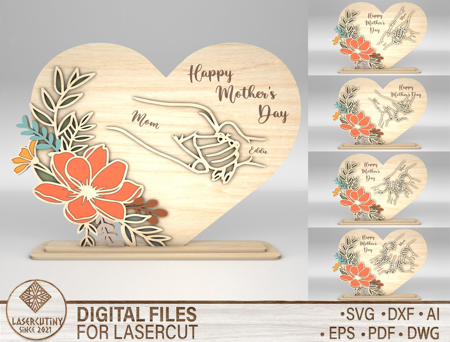 Personalized Mom Cosmos Floral Heart Sign SVG for xTool