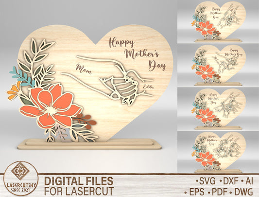Personalized Mom Cosmos Floral Heart Sign SVG for xTool