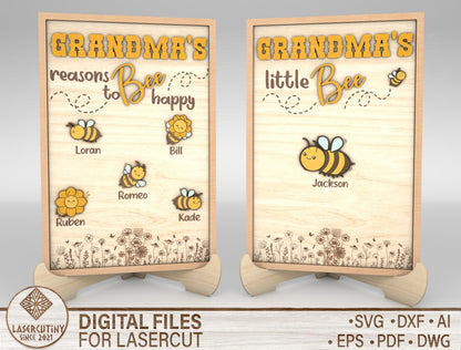 Grandma Bee Reasons to Be Happy Sign SVG for Glowforge and xTool