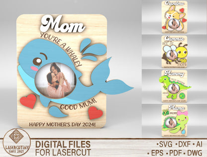 Mom Photo Frame Cute Animal Mother's Day SVG for Glowforge