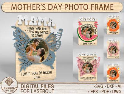 Personalized Photo Frame Mom Family SVG Bundle for Glowforge and xTool