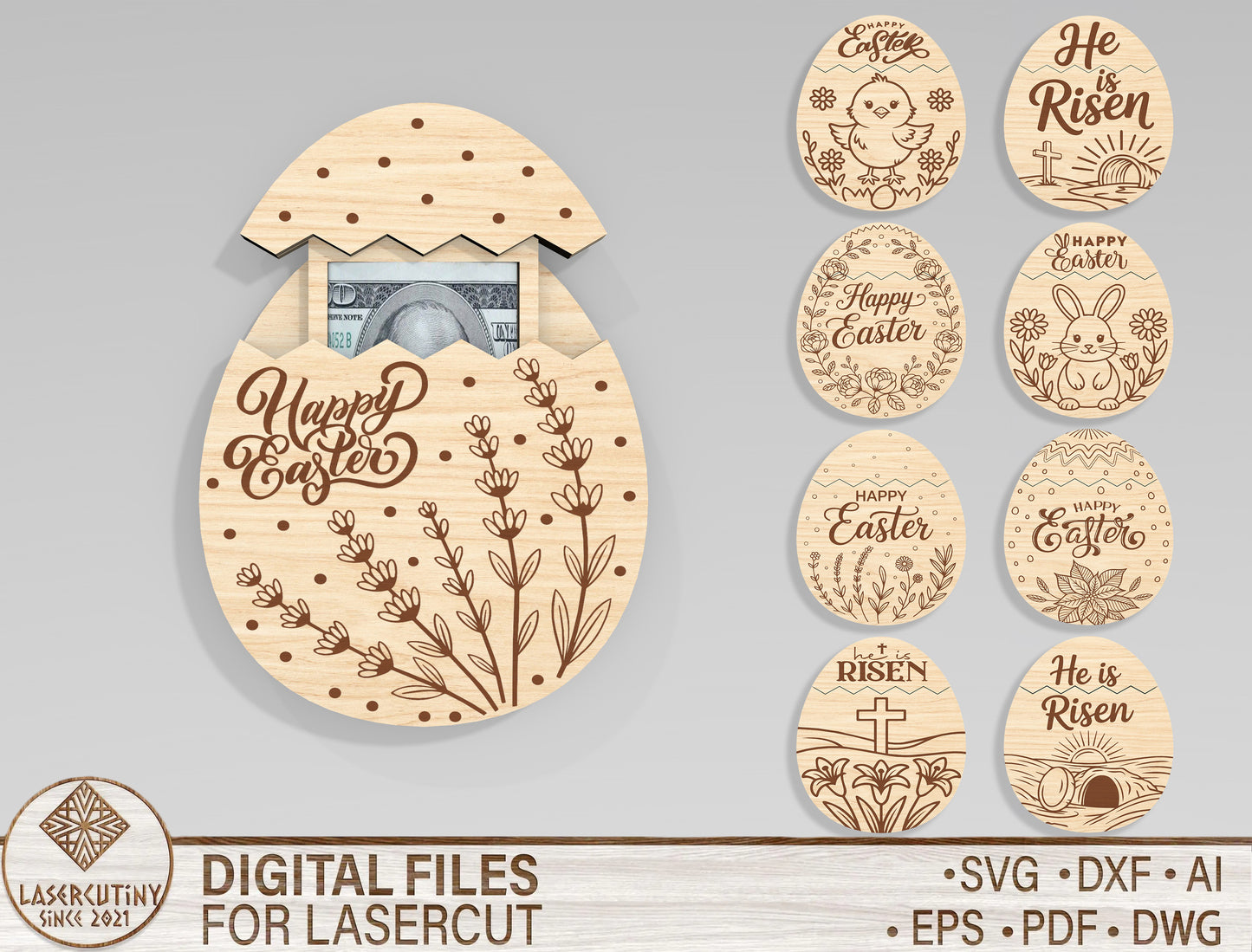 Easter Egg Money Holder SVG Bundle 9 Easter Egg Designs for LightBurn and xTool