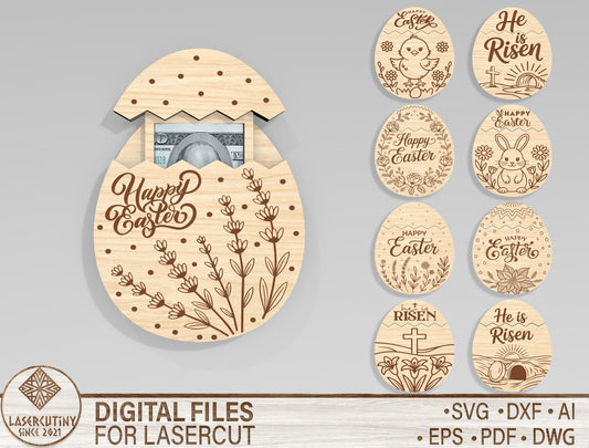 Easter Egg Money Holder SVG Bundle 9 Easter Egg Designs for LightBurn and xTool