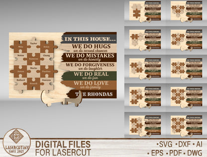 "In This House We Do Hugs" Family Puzzle Sign SVG for xTool