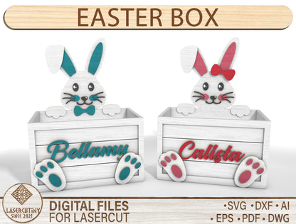 Personalized Easter Bunny Box SVG Bundle Wooden Basket for LightBurn and xTool