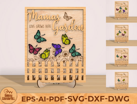 Mama’s Garden Butterfly Sign Laser Cut File | Mother’s Day Decor | Floral Wooden Style | Glowforge, xTool, LightBurn, etc.