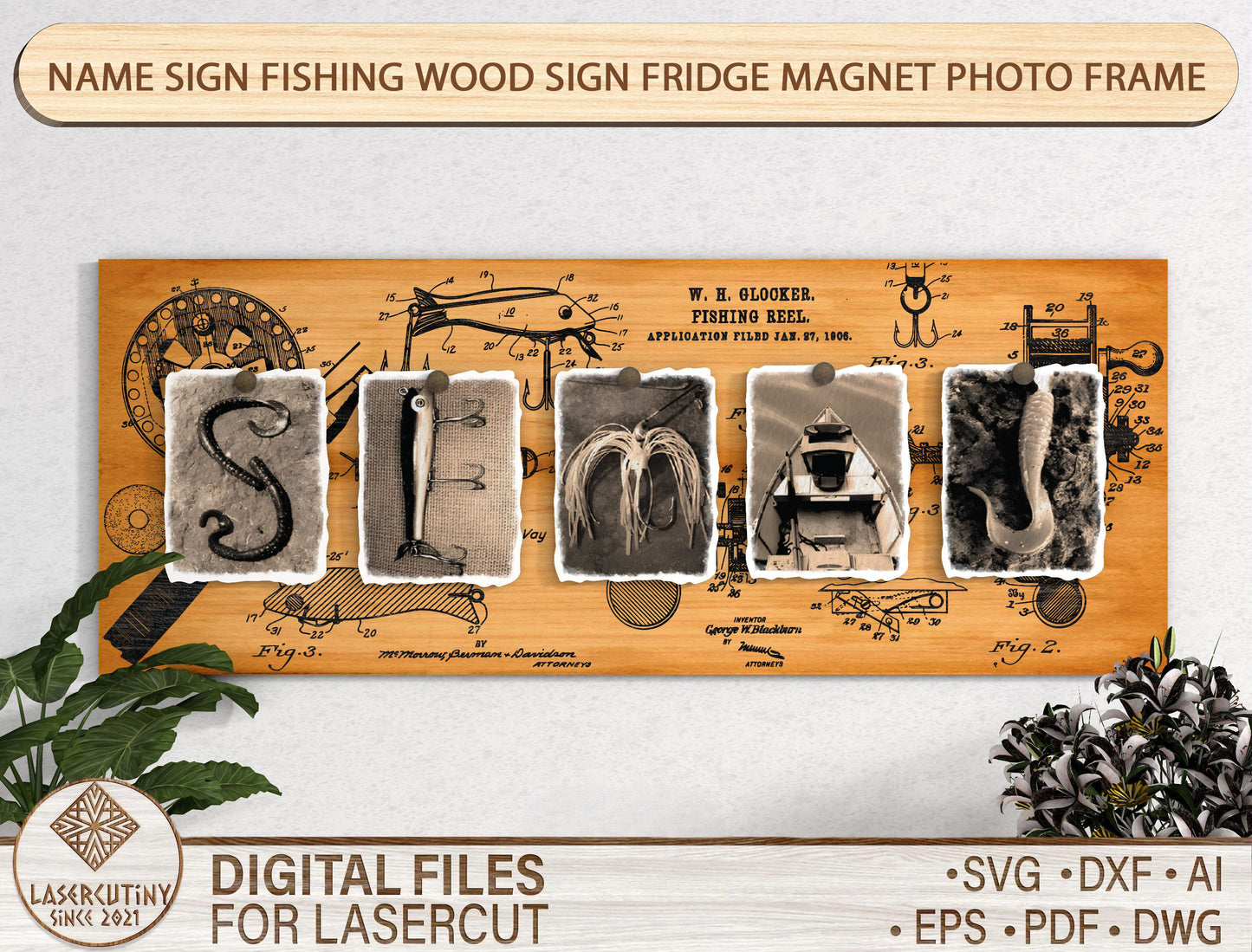 Fishing Word Sign Scene Letters SVG Laser Cut File for xTool and Glowforge