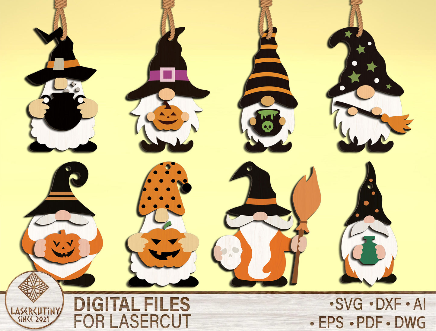 Halloween Witch Gnome Ornament SVG Bundle for Glowforge xTool LightBurn