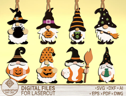 Halloween Witch Gnome Ornament SVG Bundle for Glowforge xTool LightBurn