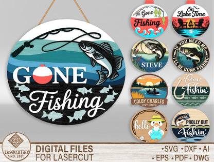 Gone Fishing Sign SVG Bundle Laser Cut File for Glowforge