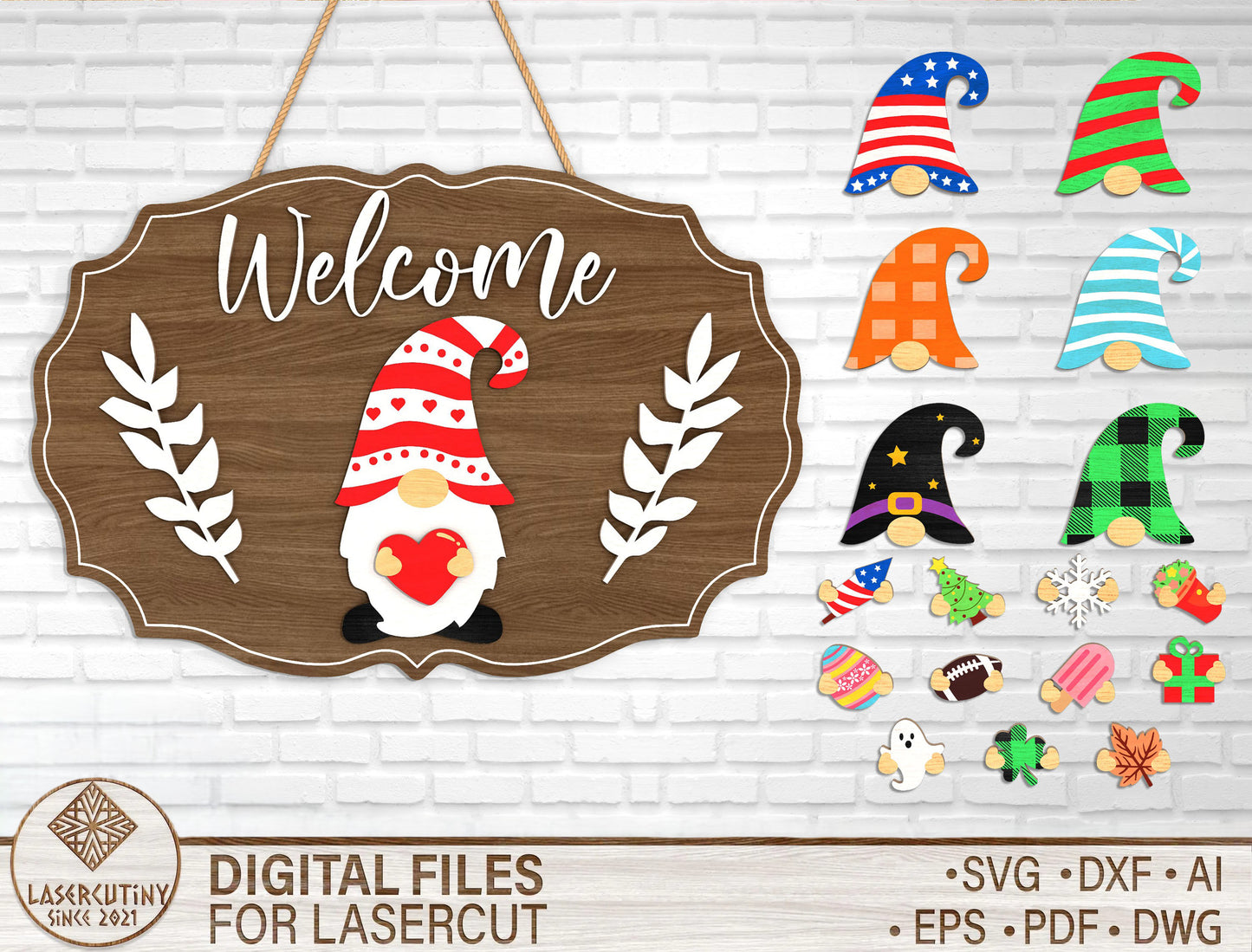 Interchangeable Gnome Door Sign SVG for Glowforge xTool Laser Cut File