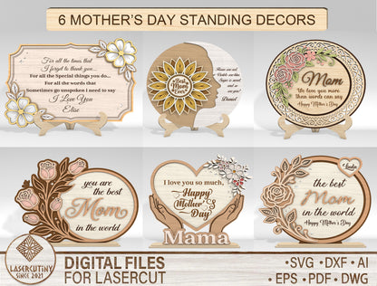 Mother's Day Quote Standing Sign SVG Bundle for LightBurn and xTool