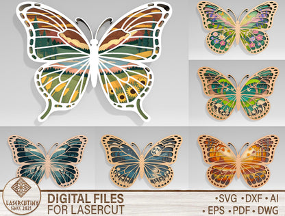 Multilayer Butterfly Landscape SVG Bundle Laser Cut File for Glowforge and xTool