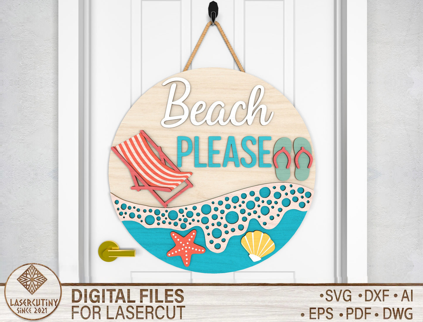 Beach Please Door Hanger SVG for Glowforge