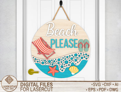 Beach Please Door Hanger SVG for Glowforge