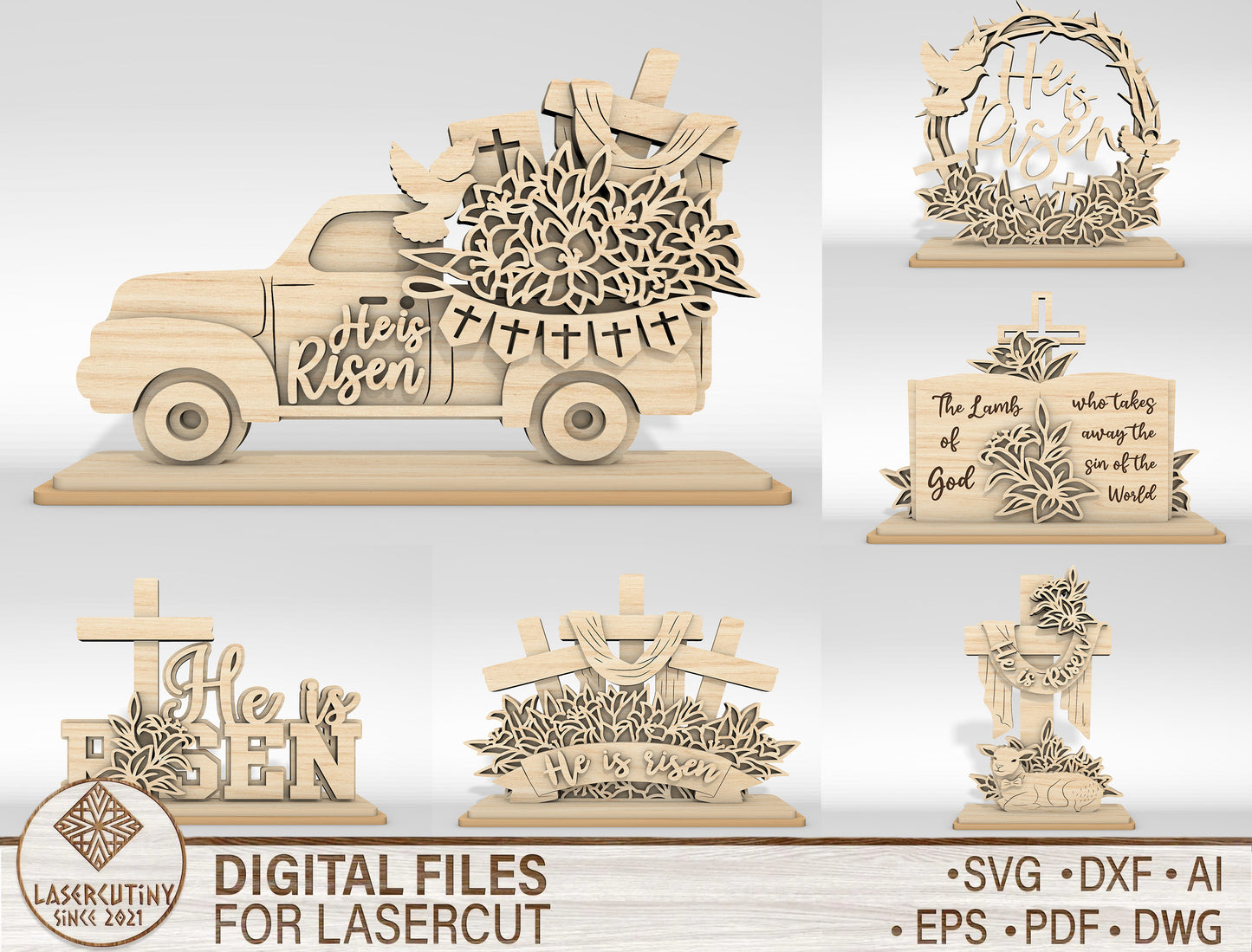 6 Easter Religious He Is Risen SVG Laser Cut Files for Glowforge and xTool