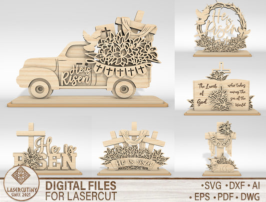 6 Easter Religious He Is Risen SVG Laser Cut Files for Glowforge and xTool