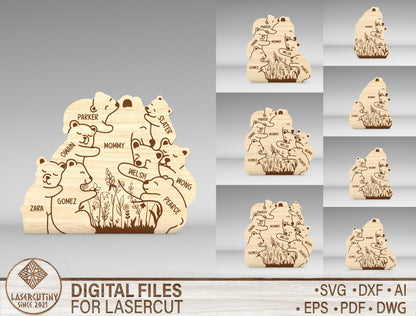 Custom Name Bear Family Tree Sign SVG for xTool and Glowforge