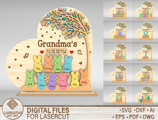 Personalized Grandma Peeps Bunny Tabletop Sign SVG for LightBurn and xTool