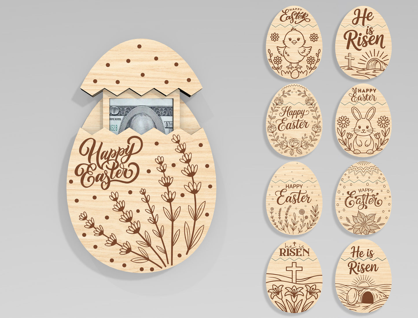 Easter Egg Money Holder SVG Bundle Laser Cut File | 9 Easter Egg Designs | Spring Gift Decor | Glowforge, xTool, LightBurn, etc.