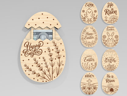 Easter Egg Money Holder SVG Bundle Laser Cut File | 9 Easter Egg Designs | Spring Gift Decor | Glowforge, xTool, LightBurn, etc.